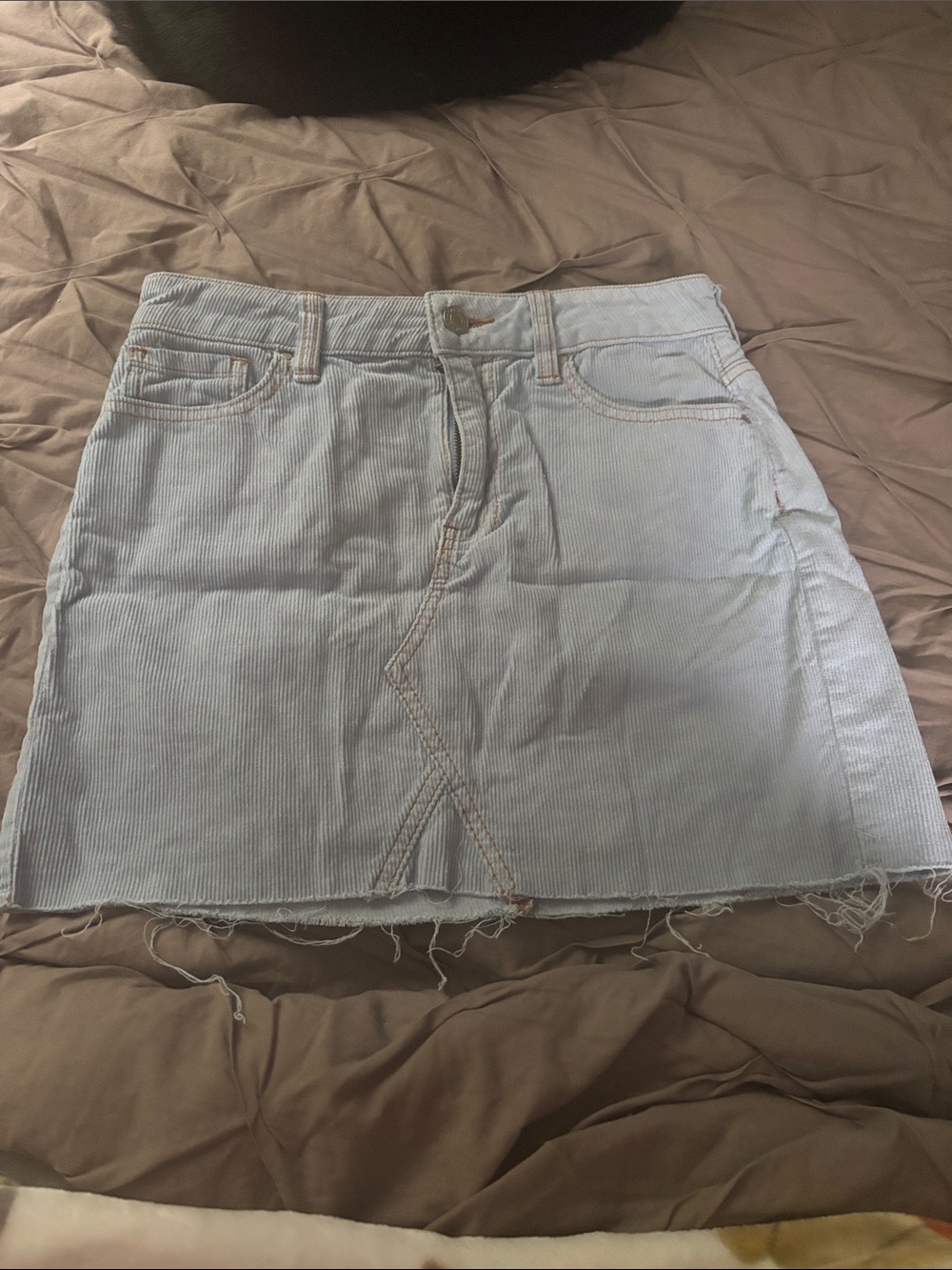 PacSun Light Blue Corduroy Mini Skirt with Frayed Hem